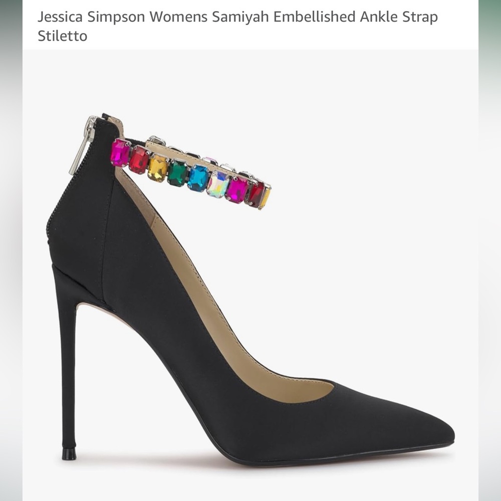 Jessica Simpson Black Heels with Vibrant Gem Strap - Picture 3 of 7
